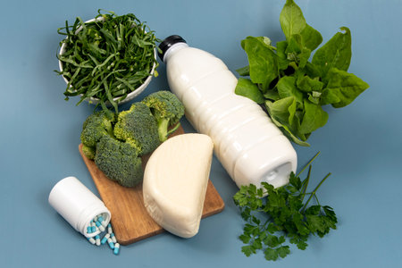 main sources of calcium for the body to help fight osteoporosis.の写真素材