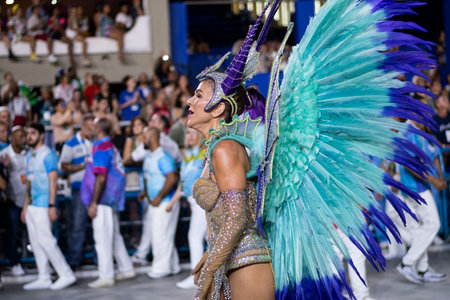 Rio, Brazil - April 24, 2022: Samba School Vila Isabel in the Rio Carnival, held at the Marques de Sapucai Sambadromeのeditorial素材