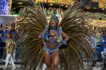 Rio, Brazil - April 22, 2022: Samba School Portela in the Rio Carnival, held at the Marques de Sapucai Sambadromeのeditorial素材