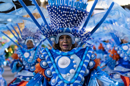 Rio, Brazil - April 22, 2022: Samba School Unidos da Tijuca in the Rio Carnival, held at the Marques de Sapucai Sambadromeのeditorial素材