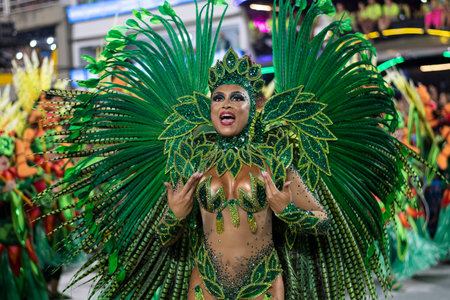 Rio, Brazil - April 22, 2022: Samba School Unidos da Tijuca in the Rio Carnival, held at the Marques de Sapucai Sambadromeのeditorial素材