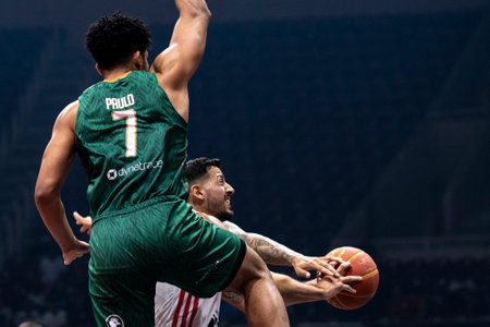 Rio, Brazil - November 29, 2022: Cuello of Flamengo battles with Paulo of Cerrado during the men's New Brazilian Basketball (NBB) at Maracanazinho Stadiumのeditorial素材