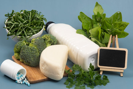 main sources of calcium for the body to help fight osteoporosis.の写真素材