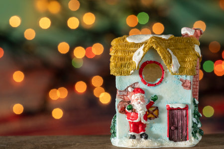 Christmas ornaments on abstract bluered background with copy spaceの写真素材