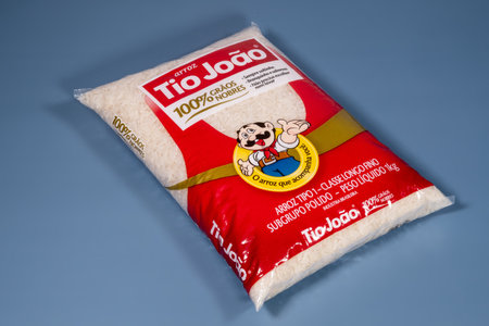 Rio, Brazil - May 22, 2022: package of ground and packed brazilian coffee from Pilao brand on blue backgroundのeditorial素材