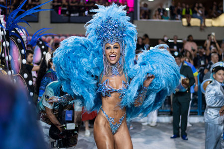 Rio, Brazil - April 24, 2022: Samba School Vila Isabel in the Rio Carnival, held at the Marques de Sapucai Sambadrome - Sabrina Satoのeditorial素材