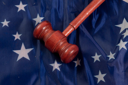 hammer symbol of justice on the Brazilian flag featuring the courts of the countryの写真素材