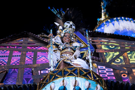 Rio, Brazil - April 24, 2022: Samba School Vila Isabel in the Rio Carnival, held at the Marques de Sapucai Sambadromeのeditorial素材