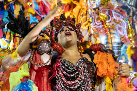 Rio, Brazil - April 24, 2022: Samba School Grande Rio in the Rio Carnival, held at the Marques de Sapucai Sambadromeのeditorial素材