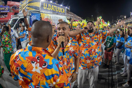 Rio, Brazil - April 22, 2022: Samba School Unidos da Tijuca in the Rio Carnival, held at the Marques de Sapucai Sambadromeのeditorial素材