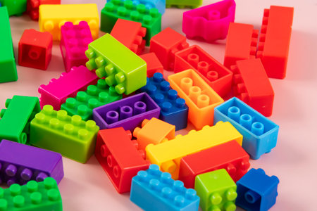 Colorful and isolated children plastic building blocks toyの写真素材