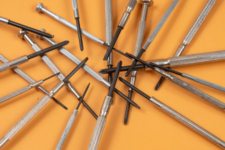 screwdrivers and used by watchmakers to make repairsの写真素材