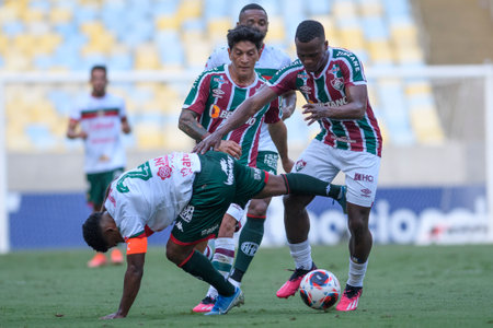 Rio, Brazil - February 25, 2023, German Cano and John Arias players in match between Fluminense vs Portuguesa-RJ by 08th round of Carioca Championship, in Maracana Stadiumのeditorial素材