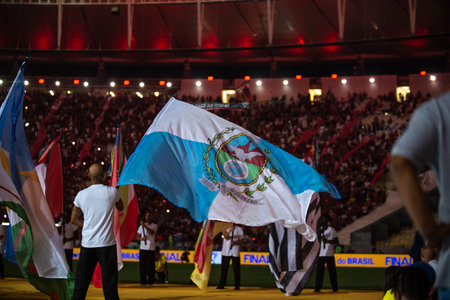 Rio, Brazil - October 19, 2022: Rio de Janeiro Flag in match between Flamengo vs Corinthians by second match of final round of Brazilian Cup in Maracana Stadiumのeditorial素材