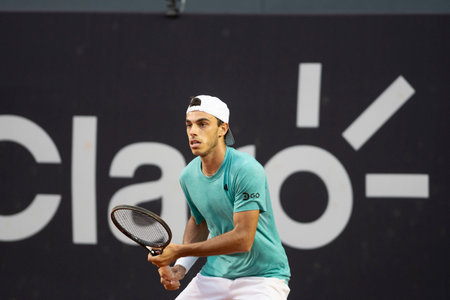 Rio, Brazil - February 23, 2023: Francisco Cerundolo (ARG) player in match against Zapata Miralles (ESP) by Rioopen 2023 ATP 500, in Rio de Janeiro Jockey Clubのeditorial素材