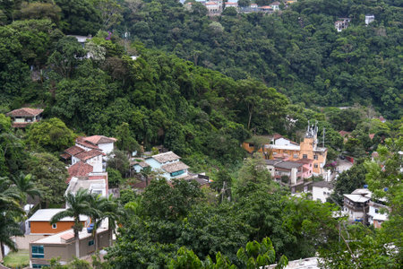 Rio, Brazil - november 26, 2022: residences in mountain area with forest aroundのeditorial素材