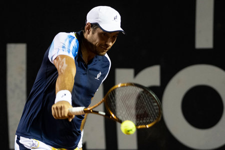 Rio, Brazil - February 23, 2023: Dusan Lajovic (SRB) player in match against Laslo Djere (SRB) by Rioopen 2023 ATP 500, in Rio de Janeiro Jockey Clubのeditorial素材