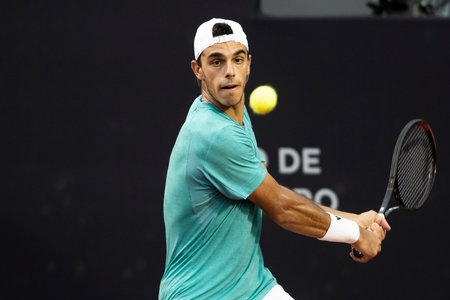 Rio, Brazil - February 23, 2023: Francisco Cerundolo (ARG) player in match against Zapata Miralles (ESP) by Rioopen 2023 ATP 500, in Rio de Janeiro Jockey Clubのeditorial素材