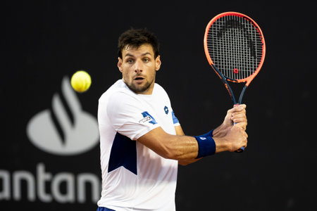 Rio, Brazil - February 23, 2023: Zapata Miralles (ESP) player in match against Francisco Cerundolo (ARG) by Rioopen 2023 ATP 500, in Rio de Janeiro Jockey Clubのeditorial素材