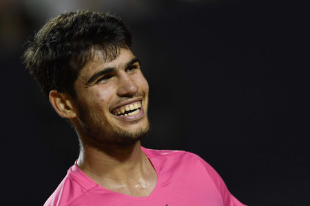 Rio, Brazil - February 23, 2023: Carlos Alcaraz (ESP) player in match against Fabio Fognini (ITA) by Rioopen 2023 ATP 500, in Rio de Janeiro Jockey Clubのeditorial素材