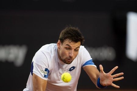 Rio, Brazil - February 23, 2023: Zapata Miralles (ESP) player in match against Francisco Cerundolo (ARG) by Rioopen 2023 ATP 500, in Rio de Janeiro Jockey Clubのeditorial素材