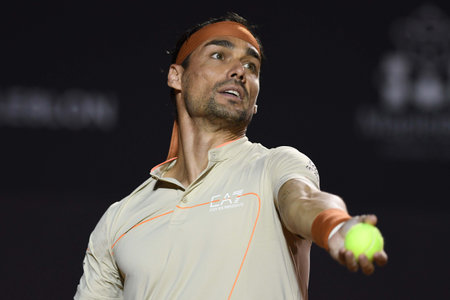 Rio, Brazil - February 23, 2023: Fabio Fognini (ITA) player in match against Carlos Alcaraz (ESP) by Rioopen 2023 ATP 500, in Rio de Janeiro Jockey Clubのeditorial素材