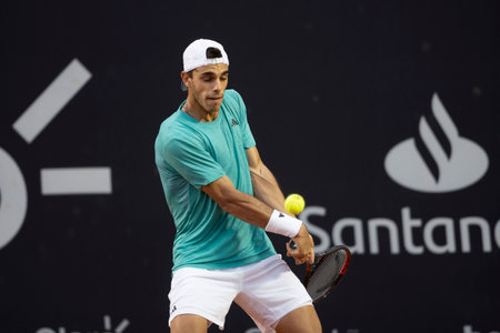 Rio, Brazil - February 23, 2023: Francisco Cerundolo (ARG) player in match against Zapata Miralles (ESP) by Rioopen 2023 ATP 500, in Rio de Janeiro Jockey Clubのeditorial素材