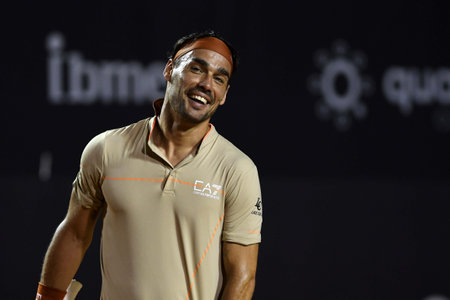 Rio, Brazil - February 23, 2023: Fabio Fognini (ITA) player in match against Carlos Alcaraz (ESP) by Rioopen 2023 ATP 500, in Rio de Janeiro Jockey Clubのeditorial素材