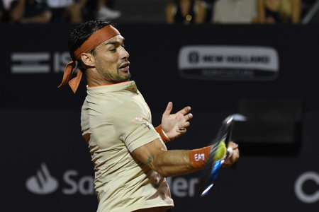 Rio, Brazil - February 23, 2023: Fabio Fognini (ITA) player in match against Carlos Alcaraz (ESP) by Rioopen 2023 ATP 500, in Rio de Janeiro Jockey Clubのeditorial素材
