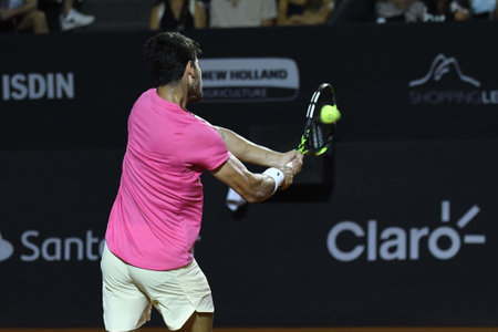 Rio, Brazil - February 23, 2023: Carlos Alcaraz (ESP) player in match against Fabio Fognini (ITA) by Rioopen 2023 ATP 500, in Rio de Janeiro Jockey Clubのeditorial素材