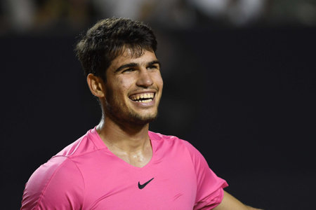 Rio, Brazil - February 23, 2023: Carlos Alcaraz (ESP) player in match against Fabio Fognini (ITA) by Rioopen 2023 ATP 500, in Rio de Janeiro Jockey Clubのeditorial素材