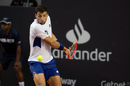 Rio, Brazil - February 23, 2023: Zapata Miralles (ESP) player in match against Francisco Cerundolo (ARG) by Rioopen 2023 ATP 500, in Rio de Janeiro Jockey Clubのeditorial素材
