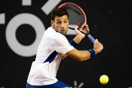 Rio, Brazil - February 23, 2023: Zapata Miralles (ESP) player in match against Francisco Cerundolo (ARG) by Rioopen 2023 ATP 500, in Rio de Janeiro Jockey Clubのeditorial素材