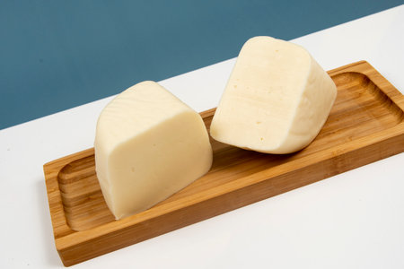 Minas half-cured cheese on a bamboo tray.の写真素材