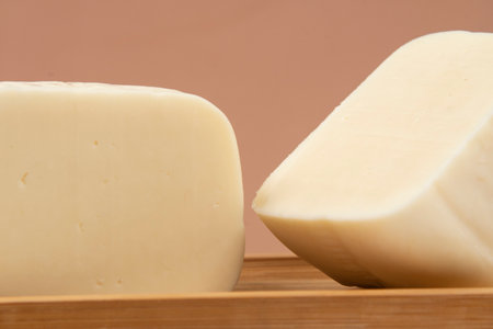 Minas half-cured cheese on a bamboo tray.の写真素材
