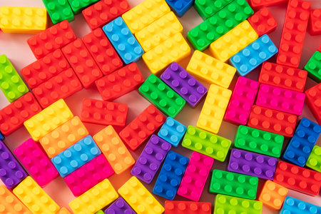 Colorful and isolated children plastic building blocks toyの写真素材