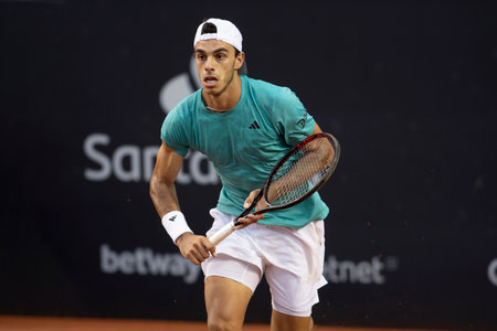 Rio, Brazil - February 23, 2023: Francisco Cerundolo (ARG) player in match against Zapata Miralles (ESP) by Rioopen 2023 ATP 500, in Rio de Janeiro Jockey Clubのeditorial素材
