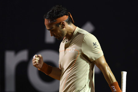 Rio, Brazil - February 23, 2023: Fabio Fognini (ITA) player in match against Carlos Alcaraz (ESP) by Rioopen 2023 ATP 500, in Rio de Janeiro Jockey Clubのeditorial素材