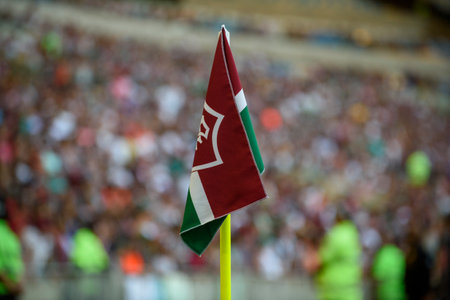 Rio, Brazil - March 18, 2023, corner flag in match between Fluminense vs Volta Redonda by semifinal round of Carioca Championship, in Maracana Stadiumのeditorial素材