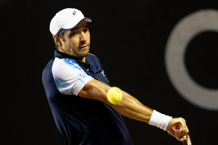 Rio, Brazil - February 23, 2023: Dusan Lajovic (SRB) player in match against Laslo Djere (SRB) by Rioopen 2023 ATP 500, in Rio de Janeiro Jockey Clubのeditorial素材