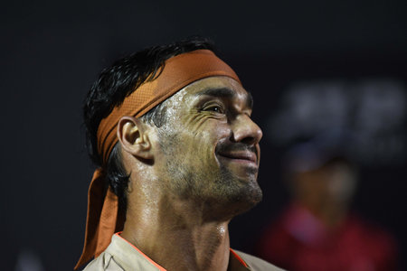 Rio, Brazil - February 23, 2023: Fabio Fognini (ITA) player in match against Carlos Alcaraz (ESP) by Rioopen 2023 ATP 500, in Rio de Janeiro Jockey Clubのeditorial素材