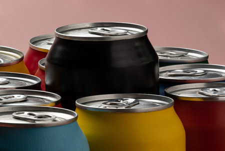 Group of soda cans isolated on white background. Close-up.の写真素材