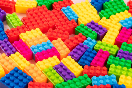 Colorful and isolated children plastic building blocks toyの写真素材