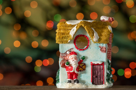 Christmas ornaments on abstract bluered background with copy spaceの写真素材