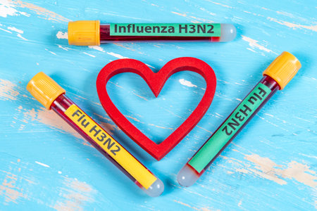 vacuum vials for blood collection written FLU H3N2 in reference to the flu typeの写真素材