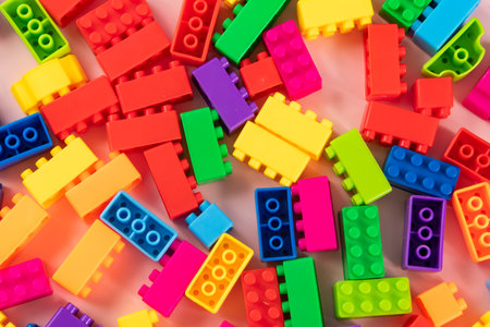 Colorful and isolated children plastic building blocks toyの写真素材