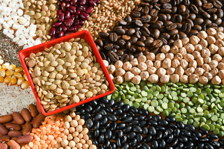 Different types of beans and lentils as background, closeup viewの写真素材