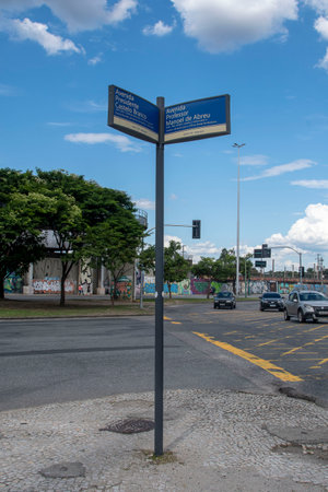 Rio, Brazil - January 03, 2023: signage and identification plate with the name of the street in the city of Rio de Janeiroのeditorial素材