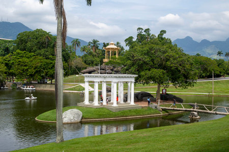 Rio, Brazil - April 07, 2023, Quinta da Boa Vista is a municipal park in the Imperial Quarter of Sao Cristovao, view of the grassy area used for recreationのeditorial素材