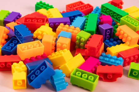 Colorful and isolated children plastic building blocks toyの写真素材